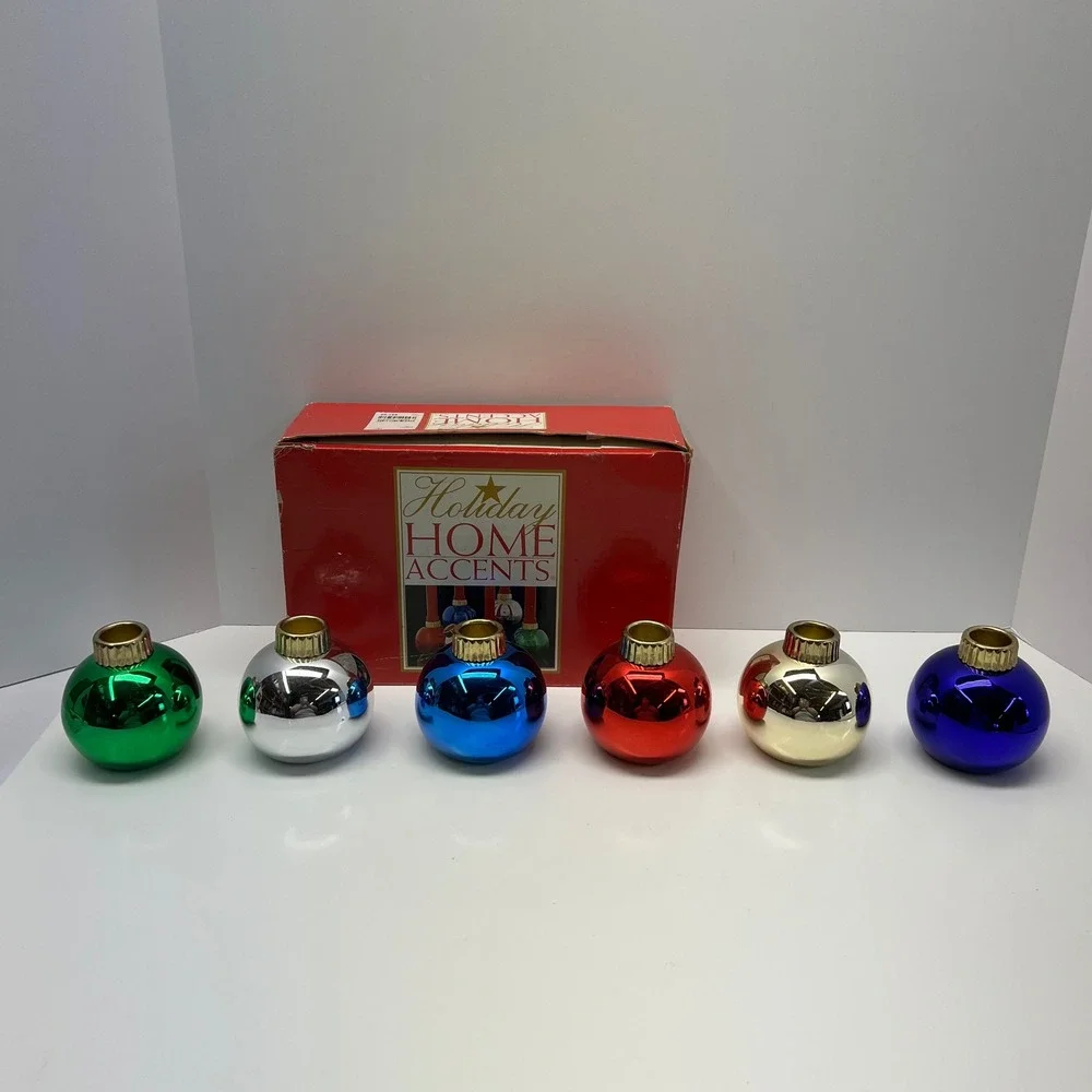 VTG 90s Holiday Home Accents Set 6 Metallic Ornament Candle Holders‎ Multicolor